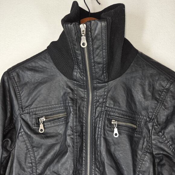 Vintage Moto Jacket Paris Blues Black 2XL 90s Vegan Leather Y2k Goth Biker Bike - Picture 10 of 14